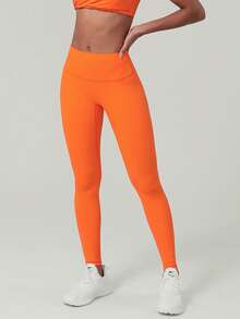 GOSOUER Women'S High Waist No Front Seam Back Deep V Buttock Line Running Outdoor Exercise Pilates Yoga Legging Pants Tights - Orange - View 4