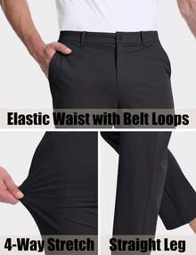 KEFITEVD Men's Golf Pants Stretch Dress Pants Quick Dry Water Resistant Lightweight Flat Front Work Pants Moisture Wicking - 黑色 - 查看 5