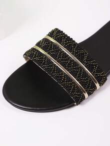 New Teenager Slippers, Summer Latest Soft-Sole Fashion Sandals, Casual Beach Vacation Flat Slides For Girls - Black - View 8