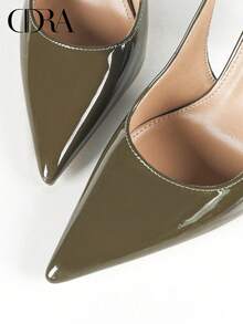 Women's Pointed Toe Kitten Heel Pumps, Elegant Classic Business Office Party Date Dress Shoes - Army Green - View 9