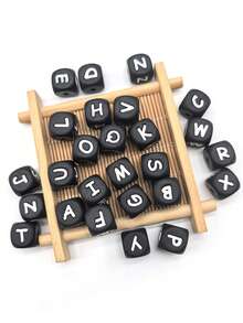 26pcs Silicone Beads, 12mm Square Letter Loose Spacer Beads, Suitable For Handmade DIY Jewelry Making, Bracelets, Necklaces, Keychains / Pen Beads, Mobile Phone Pendants, Bag Accessories, Birthday Gifts, Gifts For Women