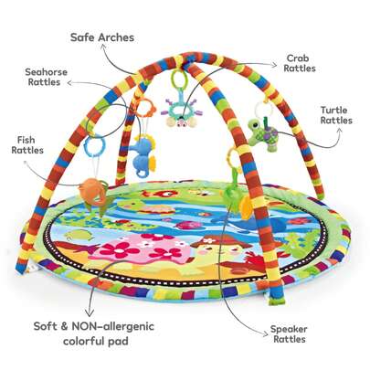 1 Set Colorful Baby Playmat & Activity Gym, Washable, 5 Detachable Toys, Promotes Visual, Auditory, Tactile, Cognitive Senses And Motor Skills Development For Newborns And Infants, Essential Gift