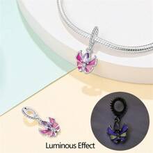 1 pièce Pendentif en argent sterling 925 avec pierre scintillante lumineuse et colorée en forme de papillon, fleur, oiseau, libellule, luciole brillant dans le noir. Convient pour la fabrication de bracelet et bijou pour femme.