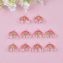 10 件 3D 闪光彩虹树脂吊坠、DIY 吊坠、耳环、项链、钥匙扣、饰品配件