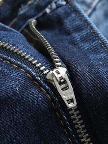 Męskie szorty jeansowe w jednolitym kolorze z przetarciami i kieszeniami, na lato, w stylu emo - Niebieski - Zobacz 6