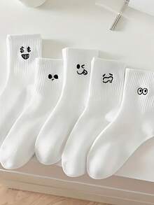 10双男女通用卡通图案运动袜，中筒袜，适合情侣，节日礼物，春夏秋季均适用