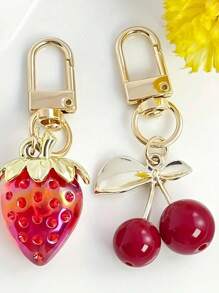 Two-Pack Simulated Resin Fruit Keychain Cute Portable Bag Charm Strawberry Cherry Accessories Purse Pendan Car Accessories