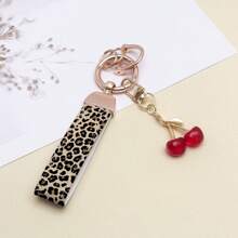 TTOBS 1pc Handmade Leopard Leather Car Key Chain With Cute Cherry Pendant - , Fashionable And Multifunctional Backpack Key Chain, The Perfect Accessory For Backpacks. The Perfect Gift For Valentine's Day, And An Excellent Gift For Your Beloved Girlfriend.