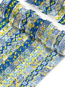 12 rouleaux de bandes adhésives style chinois frais avec motif de fruits de citron vert et de porcelaine bleu et blanc. Longueur 197 pouces. Ruban de masquage washi autoadhésif, autocollants, artisanat, emballage cadeau, fournitures pour journal DIY, couleurs mélangées, fournitures pour l'art et l'artisanat - Multicolore - Voir 4