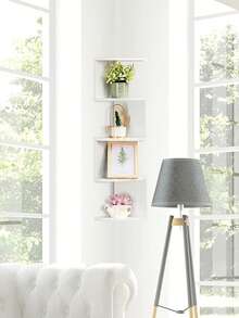1 kệ góc nhiều lớp, kệ góc nổi, kệ lưu trữ treo tường, kệ gắn tường nhiều tầng dễ lắp ráp cho phòng ngủ, kệ phòng tắm, nhà bếp, văn phòng, phòng khách, kệ sách - trắng - Xem 2