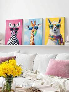 3pcs Pop Art Design Wall Art Decor, Artistic Modern Artwork, Animal Portraits Canvas Print Wall Arts, Colorful Backgrounds Posters, Funny Animals Room Aesthetic, Fashion Accessories Wall Arts, Poster, Room Aesthetic, Ideal Gift, Optional Framed ,Wall Art With Frame - 3Pcs/Set - View 6