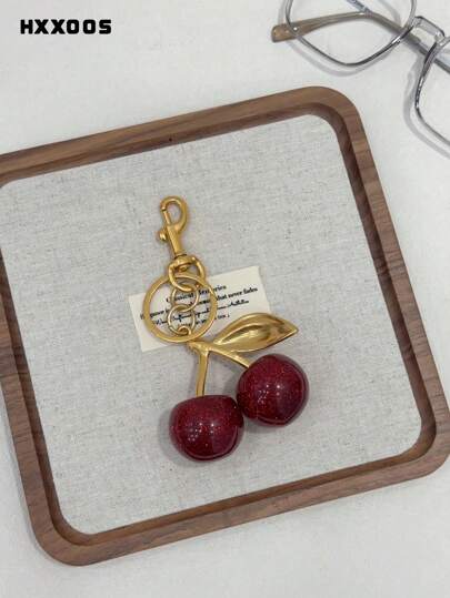 HXXOOS 1pc Cherry Pendant, New Arrival Big Cherry Shaped Crystal Pendant, Keychain Pendant,Glitter Cherry Charm Keychain With Clip For Bag, Sparkling Resin & Metal Accessory For Purses And Bags For Women Backpack Accessories,Suitable For Young Girls, White-Collar College Students, Birthday Gifts,