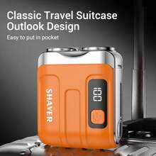 Compact Electric Smart Shaver, Portable Beard Trimmer, Men's Travel Razor, Dual Blade, 360° Precision Shaving, Digital Display, Waterproof, Detachable Cleaning, With Type-C Charging Cable And Cleaning Brush (300mAh)