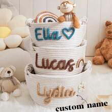 Personalized Handmade Basket, Rope Basket As Baby Shower Gift, Doll Basket, Baby Name Letter Combination Gift, Children's Toys, Books, Plush Toys Storage, Multifunctional, Lightweight, Large Capacity, Cute, Minimalist, Solid Color, Customized, Ideal Gift For Kids, Friends, Family, White,Back To School Fashion,Christmas Gift