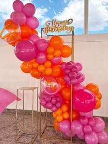 60pcs 12 Inch Rose Red,Light Pink,Orange Latex Balloons Set, 12 Inch Pink,Orange Glitter Transparent Latex Balloons Suitable For Birthday Party, Wedding, Anniversary Decoration