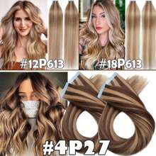 20PCS 50G Tape In Hair Extensions Human Hair 16-26Inch Remy Tape Ins Human Hair Extensions Highlight Color #12P613 Golden Brown Mix Bleach Blonde Fashion Extension, Seamless Silky Straight Skin Weft Double Sided Tapes Add Length For Woman Everyday Hairstyle Cosplay Daily Wedding Party Halloween Use - S12/613 - Xem 4