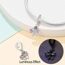 1 pièce Pendentif en argent sterling 925 avec pierre scintillante lumineuse et colorée en forme de papillon, fleur, oiseau, libellule, luciole brillant dans le noir. Convient pour la fabrication de bracelet et bijou pour femme.