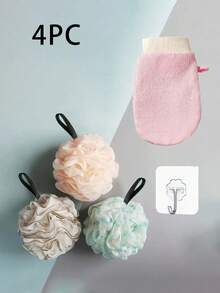 3pcs Super Exfoliating Loofah Puffs - Home Spa Shower Sponge Bath Ball Pouf Mesh Brush - Rich Foams Bubble Face Body Scrubber Rich Foams 3pcs Exfoliating Shower Loofah Puffs - Bath Spa Pouf Mesh Brush Scrubber Ball For Face Body Home Bathroom Decor Summer - Multicolor - View 8