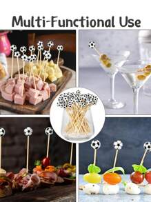 50 pièces Cure-dents de football, piques à cocktail en bambou pour les apéritifs, la garniture des desserts, des fruits, des charcuteries, des sandwichs et des hamburgers. Brochettes décoratives pour mariage, fête et fournitures scolaires.