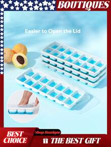 Ice Cube Trays 4 Pack, Silicone With Removable Lid, Easy-Release Flexible 14-Cube Trays, Stackable Covers For Cocktail, Freezer, Ice Cube Tray, Ice Cube Trays For Freezer, Ice Trays For Freezer, Ice Trays, Ice Cube Tray With Lid, Silicone Ice Cube Trays With Lid, Ice Cube, Ice Cube Tray Silicone, Ice Tray With Lid, Ice Cube Trays For Freezer With Lid, Silicone Ice Tray, Icecube Trays For Freezer, Ice Trays For Freezer Silicone, Silicone Ice Trays, Ice Tray Silicone, Silicone Ice Cube Trays, Cubos De Hielo, Para Hacer Hielo Cubos, Ice Cubes Trays, Silicone Ice Trays For Freezer, Molde Para Hielo, Ice Cube Trays Silicone, Ice Trays With Lids, Easy Ice Cube Trays - 4pcs Blue - 查看 5