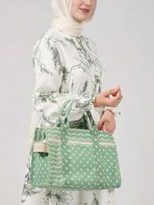 Đầm dài kiểu Ả Rập thanh lịch, tối giản, in họa tiết cây xanh. - trắng - Xem 5