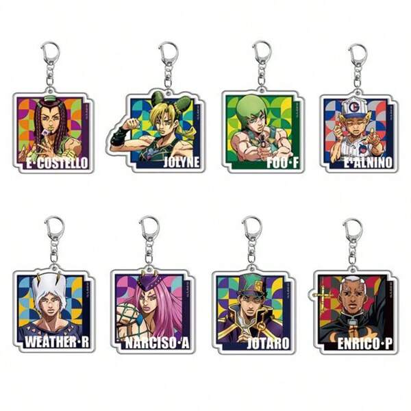 bandai 1pc/8pcs 2D Anime Character Model Anime Party Gifts Original Acrylic Key Chain Jo's Bizarre Adventure Jonathan Joestar DIO BRANDO William A. Zeppeli Cute Y2K Cartoon Pendant, Suitable For Shoulder Bags And Backpacks And Keys, The Perfect Gift For Fans, Cosplay Party Decoration Pendants Car Pendants Creative Anime Derivatives, Japanese Comic Pendants, Senior Anime Fans Collections, Otaku Series Gifts , Cheap Holiday Gifts