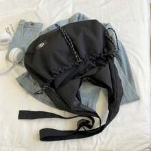 Korean Minimalist Chic, Large Capacity Multi-Functional Nylon Tote Crossbody Bag - Black - View 2