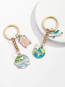 1pc New Travel Theme Keychain, Handmade DIY Alloy Fashion Journey Keychain With Cloud, Airplane, Globe, Luggage Design, Creative Gift For Couple, Friend, Girlfriend, Holiday, Memorabilia, Mobile Phone, Car Accessory Car Accessories Bag Charm Backpack For School - Multicolor - View 1