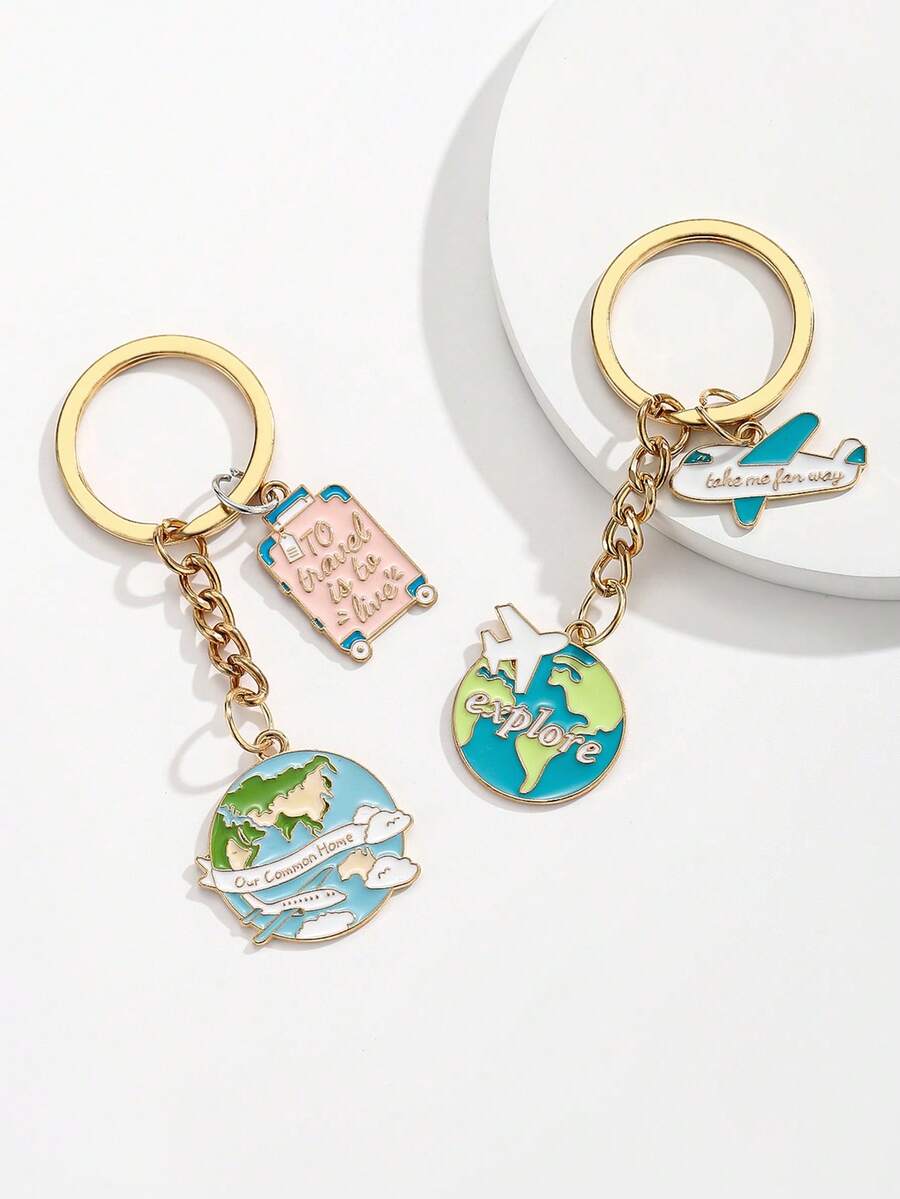 1pc New Travel Theme Keychain, Handmade DIY Alloy Fashion Journey Keychain With Cloud, Airplane, Globe, Luggage Design, Creative Gift For Couple, Friend, Girlfriend, Holiday, Memorabilia, Mobile Phone, Car Accessory Car Accessories Bag Charm Backpack For School - Multicolor - View 1