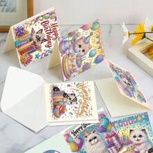 12 Packungen Diamantmalerei Grußkarten - DIY süße Tier Designs mit Umschlägen, handgemachte Geburtstags- und Feiertagskarten, funkelndes Laser Diamant Kunst Set