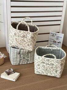 Cesta de almacenamiento suave con estampado de flores y vides, cesto de ropa rectangular con asa, de uso diario en el hogar para mujeres, para todo el año