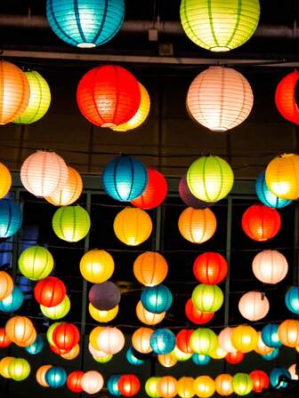 1 set (10 st) - Papperslyktor, 25 cm/9,84 tum runda hängande papperslyktor, vikbara lyktor i rött, gult, blått, grönt, rosa, orange, lila färger, kan användas med ljusslingor inuti, lämplig för födelsedagar, bröllop, klassrum, gör-det-själv, ingen el krävs, perfekt för utomhusfester, nyår, skolstartsdekorationer