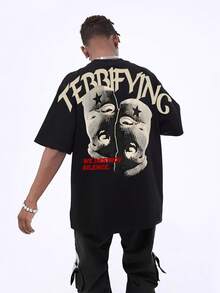 男士宽松休闲字母印花短袖T恤，轻薄透气，夏季 - 黑色 - 查看 9