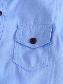 1 pieza Camisa con cuello con solapa y bolsillo con estampado de lunares azules para niños, apta para primavera/verano, playa, fiesta casual, fiesta de cumpleaños, para niño anfitrión - Azul - Ver 4