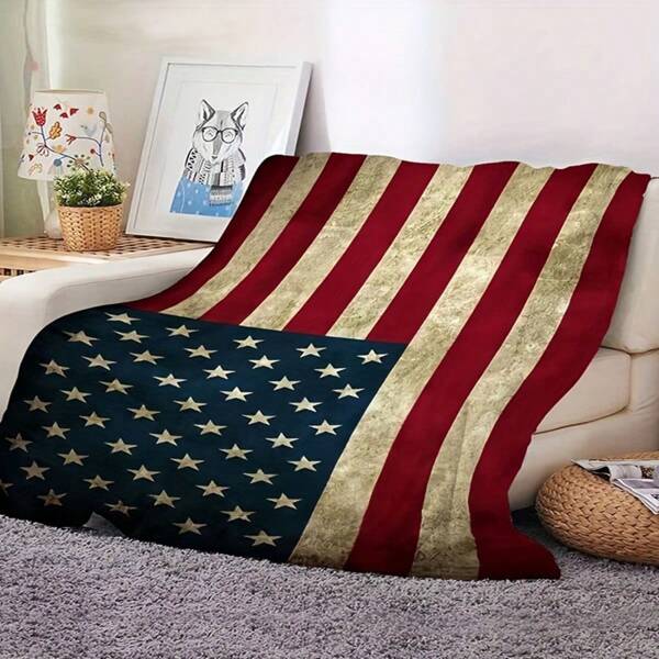 Manta de Flanela Macia e Confortável com Estampa da Bandeira Americana - Ideal para Sofá, Cama, Camping e Viagem | Adequada para Todas as Estações, Hipoalergênica