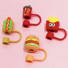 1个/4个8-10毫米硅胶吸管盖，水果饮料吸管塞，防尘盖，可重复使用吸管盖 - 彩色 - 查看 3