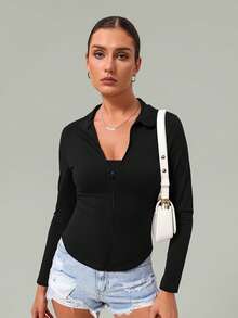 Women's Stand Collar Zipper Rounded Hem Slim Fit Sports Jacket - Black - View 4