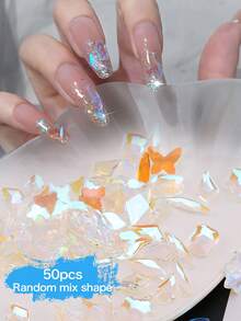 HMQ beauty 50 件/包 随机混合形状水钻美甲装饰玻璃水晶钻石美甲工具