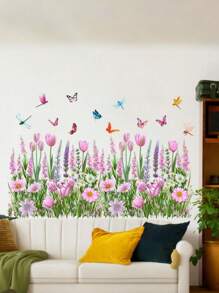 Tulip Blossoms Wall Stickers Decals Colorful Plants Wall Sticker Floral Pendant Wall Decal Art Murals For Classroom Office Living Room Girl Bedroom Room Decor Wall Decor Personalised Stickers