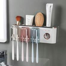 Wall Mounted Toothbrush Holder With Toothpaste Dispenser Plastic Toothbrush Storage Organizer Minimalist Bathroom Glass Set And Storage Box Back To School - Multicolor - View 11