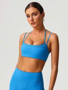 Sodalemon Women Double Layer Adjustable Strap Beautyback Sport Bra - Royal Blue - View 6