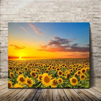 1 件向日葵日出野生风景帆布艺术装饰，适用于客厅、卧室、厨房和办公室 - 完美的家居装饰或节日礼物，非常适合房间装饰（可选框架）