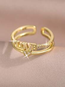 1 Peça Elegante Anel Aberto Dourado de Mulher com Laço de Zircônia Cúbica, Anel de Casal Glamoroso para Aniversário, Encontro, Solteiro, para Uso Diário, Formatura, Presente de Joias