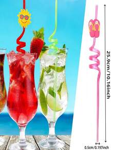 Set de 5 pajitas de plástico reutilizables con forma de PETG para el Día del Padre, pajitas de PVC creativas y enrollables, adecuadas para Hawai, el hogar, té de burbujas, al aire libre, fiestas y otras ocasiones de comida - Multicolor - Ver 5