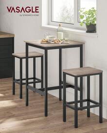 VASAGLE Mesa de Bar, Mesa Alta Cuadrada, Marco de Acero, 60 x 60 x 92, Cocina, Salón, Estilo Industrial, Greige y Negro MLBT025B02 - Grisáceo + negro - Ver 11