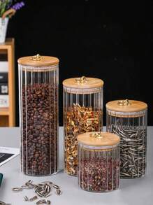1pc Glass Material Food Storage Container, Candy Jar, Nuts Storage Bottle, Popcorn Container, Suitable For Home Kitchen And Dining Room Organization
