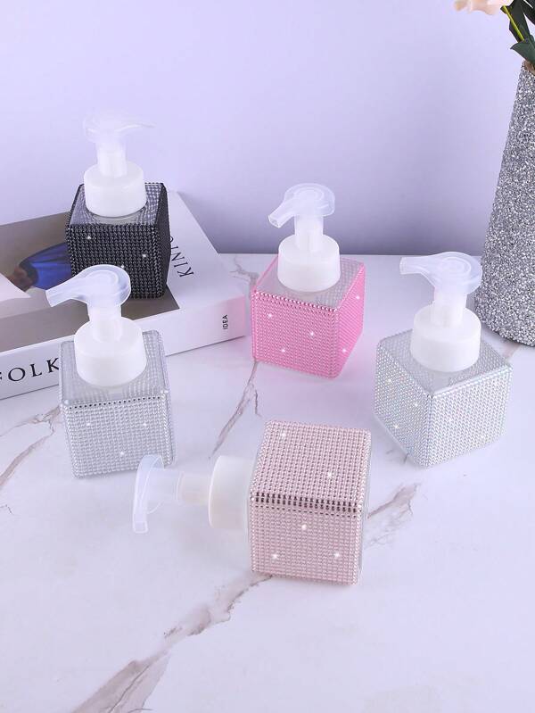 1 pieza Botella de espuma con 250ml de rhinestones, dispensador de foaming manual para limpiador facial, lavado a mano, champú