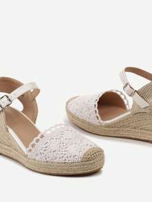 Espadrille Sandalen mit geflochtener Keilsohle und durchbrochener Zehenpartie - Weiss - Übersicht 4