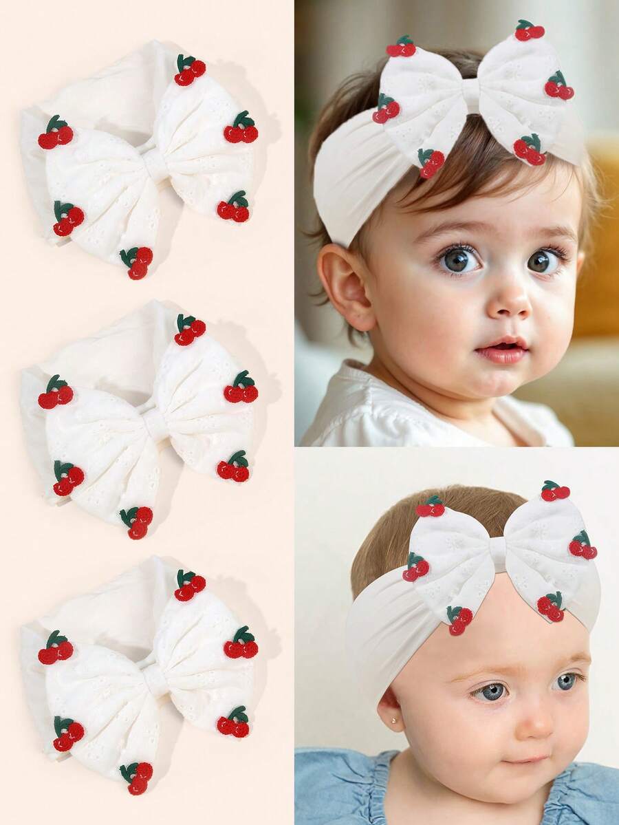 1pc Baby Headband, Fabric Cherry Decor Baby Headband, Cute Baby Daily Hair Accessory - Red and White - View 1