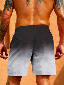 Plus Size Men's Beach Shorts, Summer Holiday Casual Loose Drawstring Waist 3D Digital Print Gradient Sports Shorts